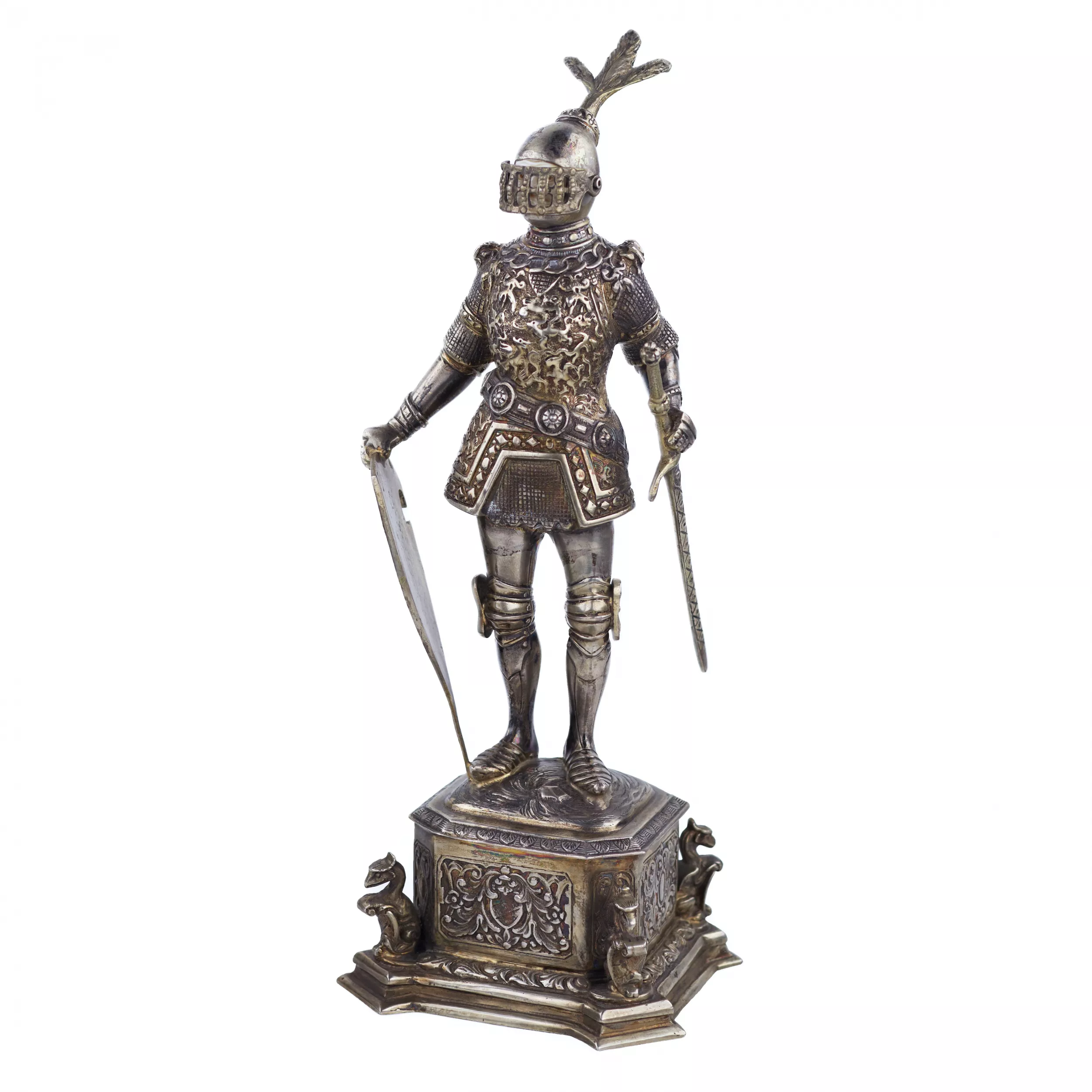 SILVER CABINET FIGURE OF A KNIGHT GERMANY, HANAU, LATE 19TH - EARLY 20TH CENTURY