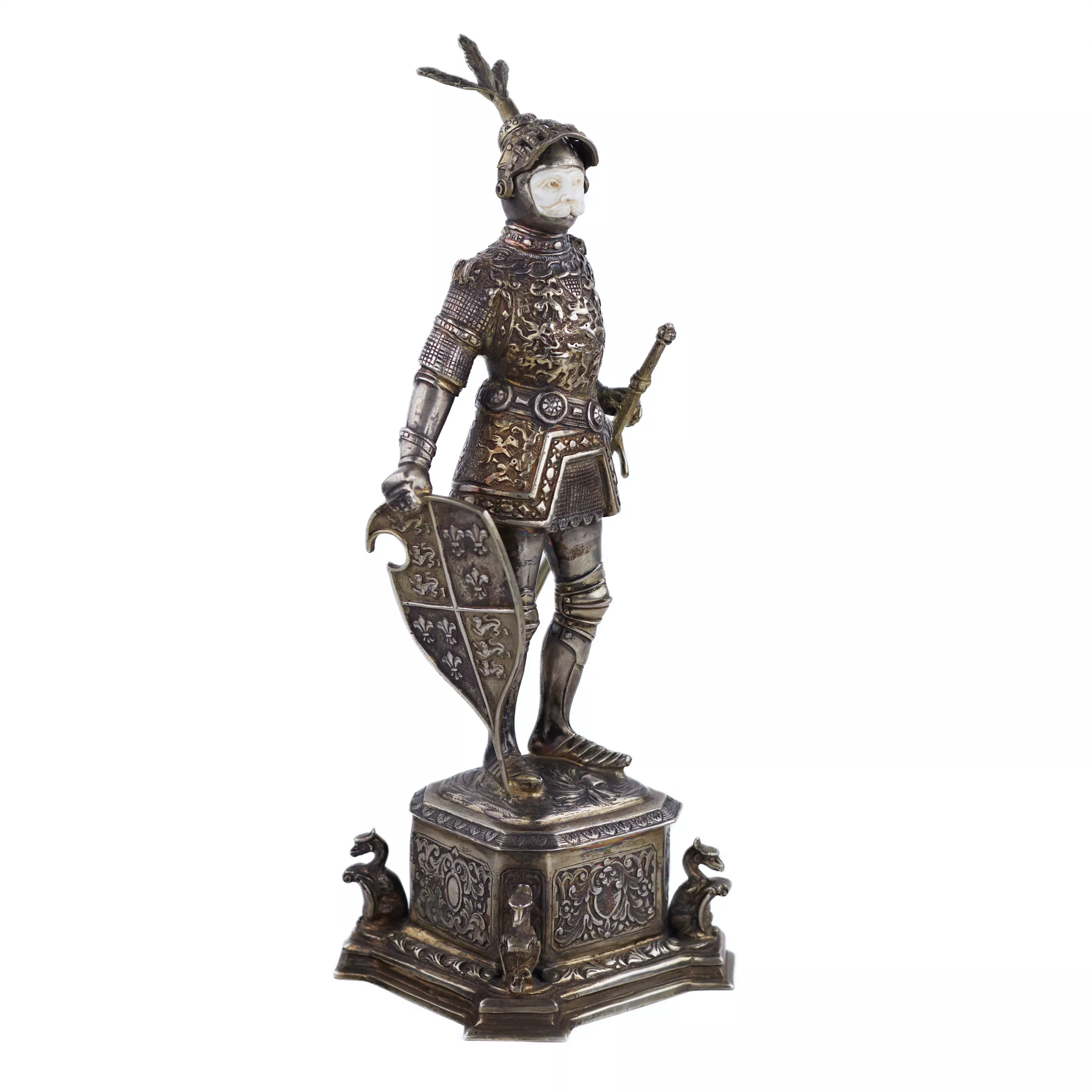 SILVER CABINET FIGURE OF A KNIGHT GERMANY, HANAU, LATE 19TH - EARLY 20TH CENTURY