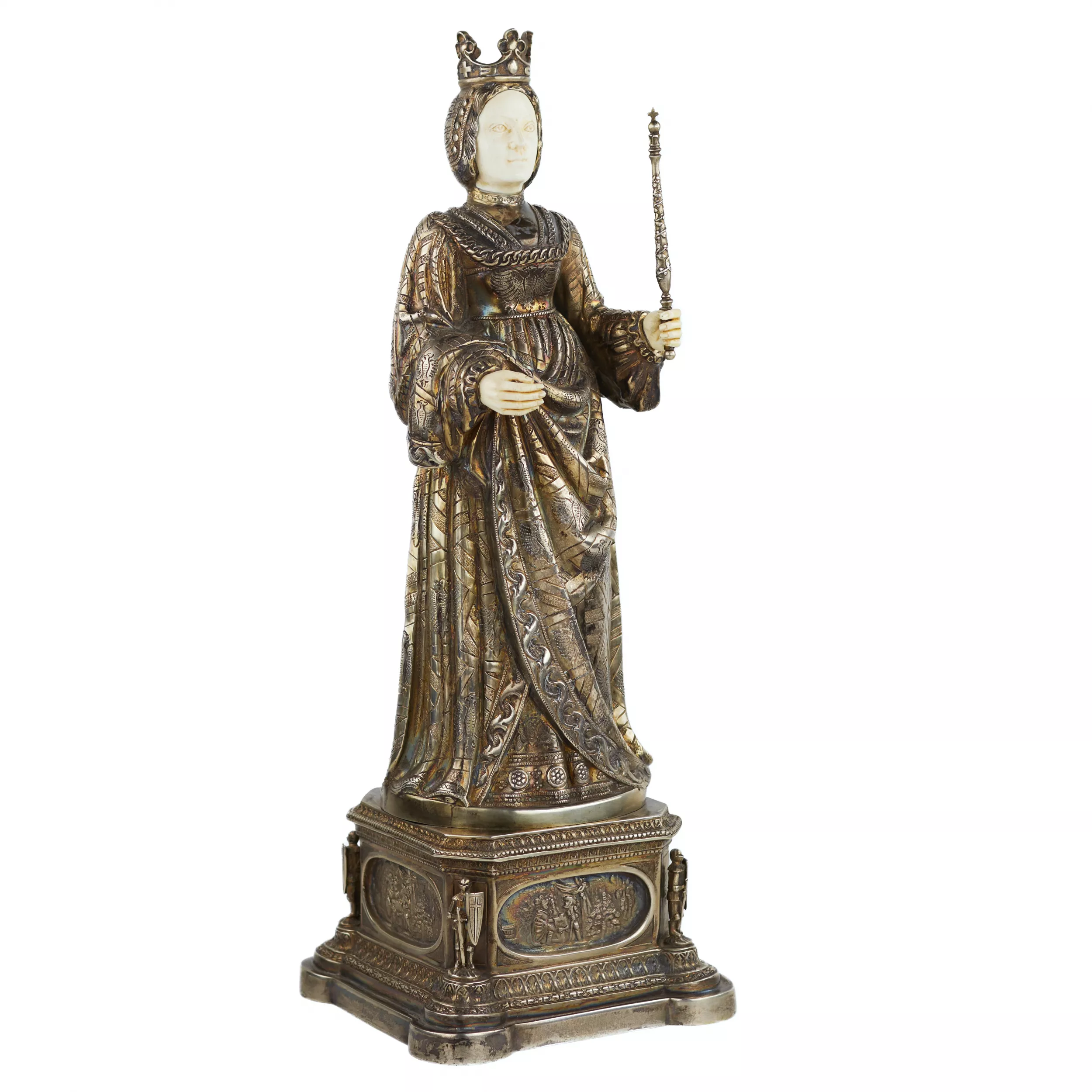 SILVER CABINET FIGURE OF ELISABETH OF BURGUNDY, KURZ J. & CO GERMANY, HANAU, TURN OF THE 19TH AND 20TH CENTURIES