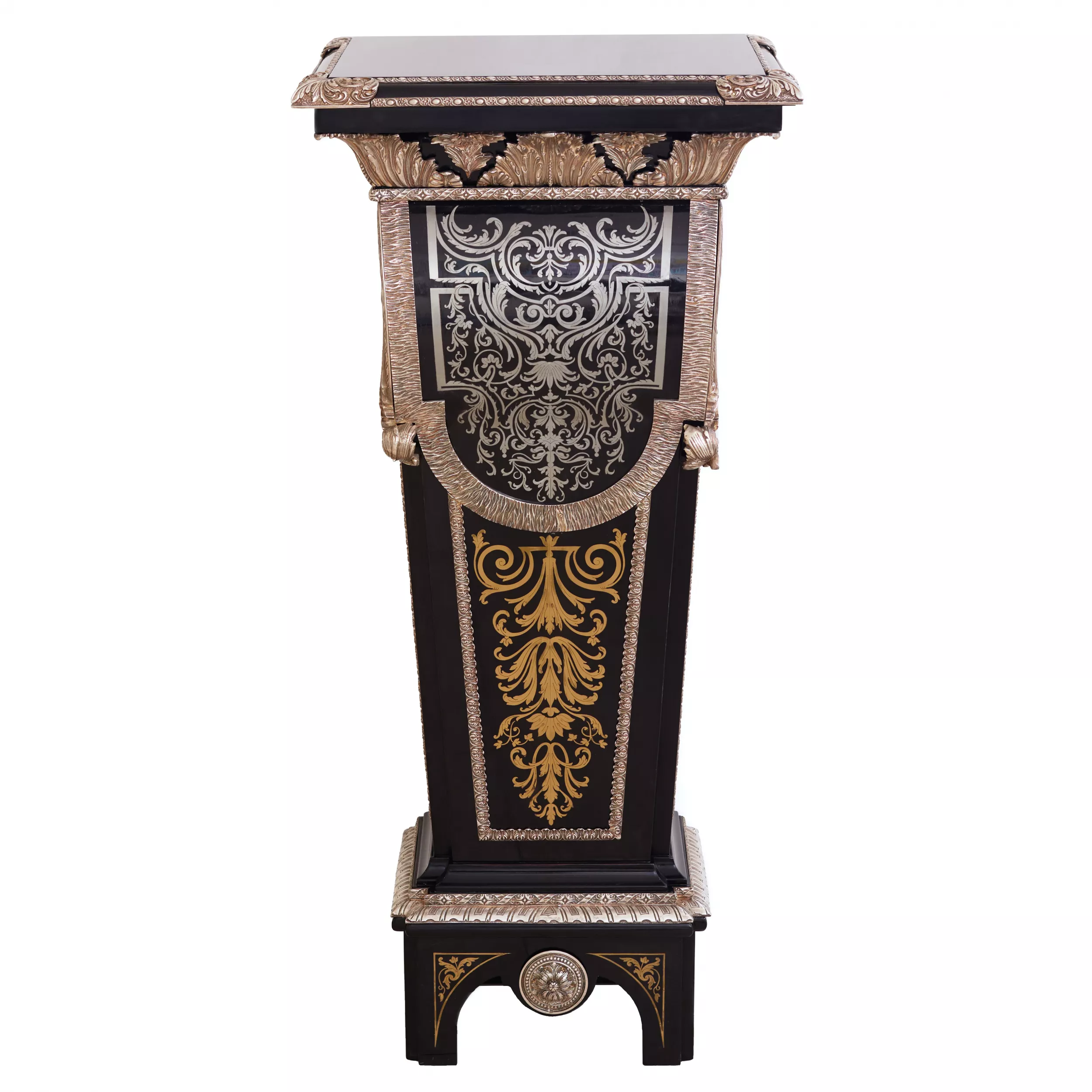 THREE BOULLE STYLE PEDESTALS WITH MARQUETRY DECORATION FRANCE, 20TH CENTURY
