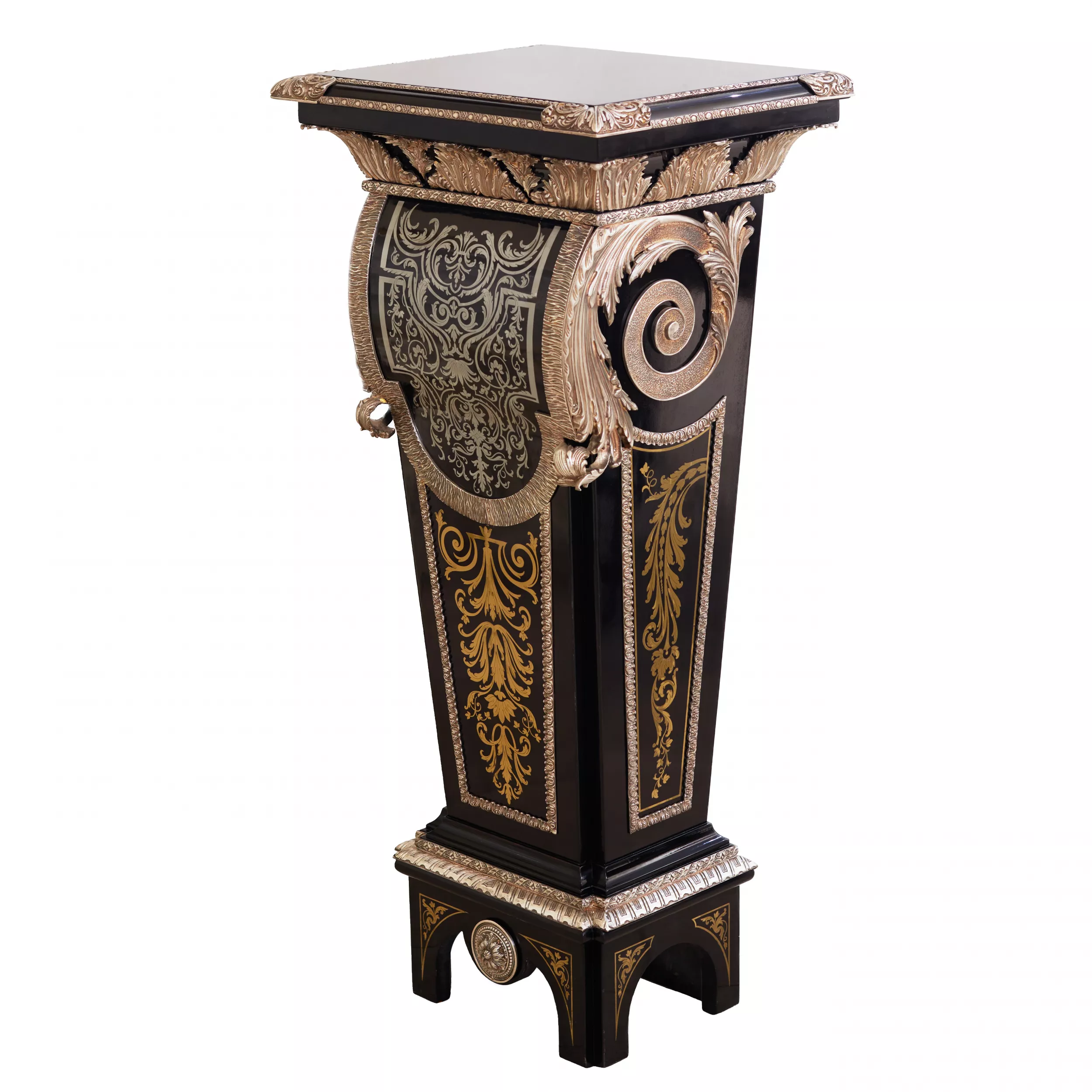 THREE BOULLE STYLE PEDESTALS WITH MARQUETRY DECORATION FRANCE, 20TH CENTURY