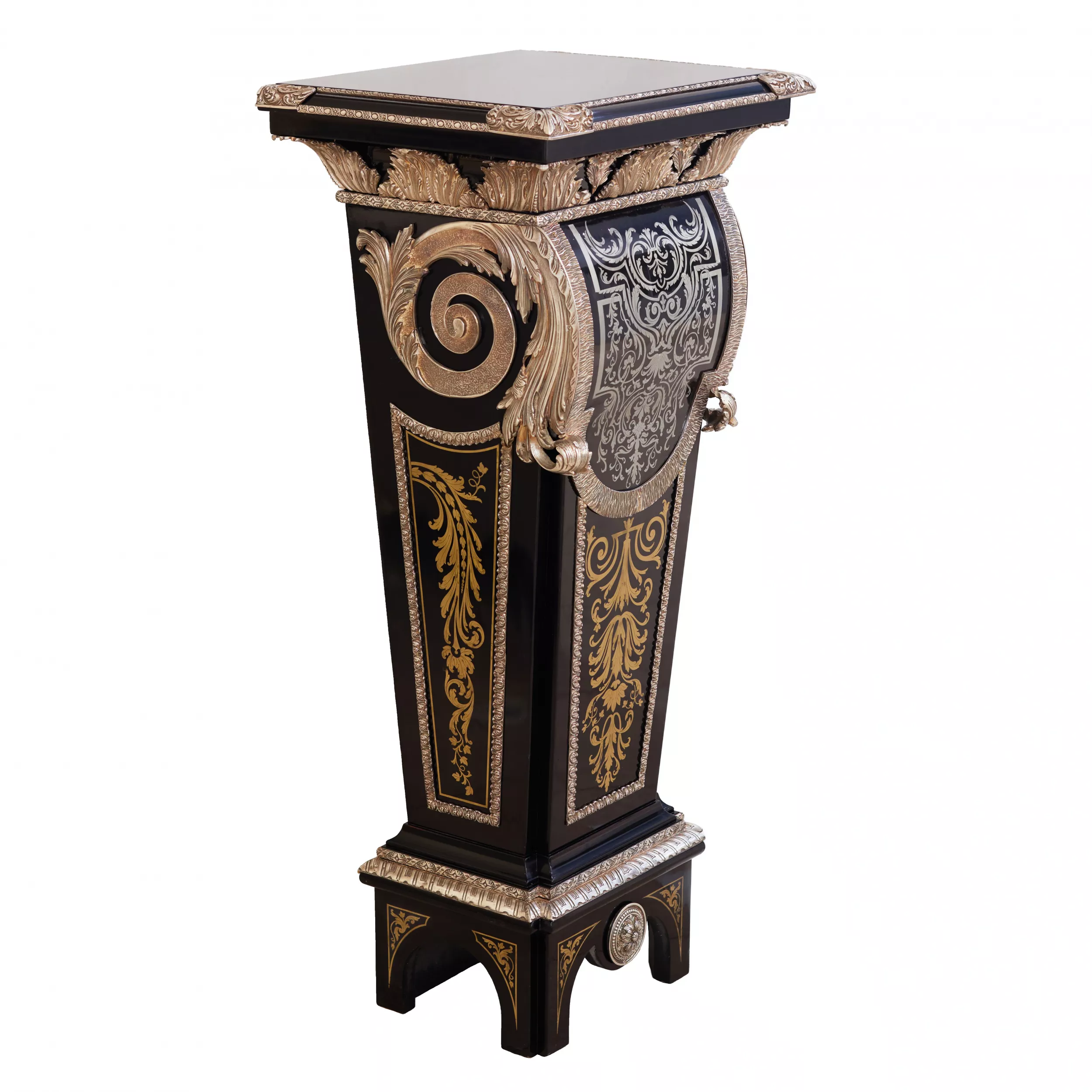 THREE BOULLE STYLE PEDESTALS WITH MARQUETRY DECORATION FRANCE, 20TH CENTURY