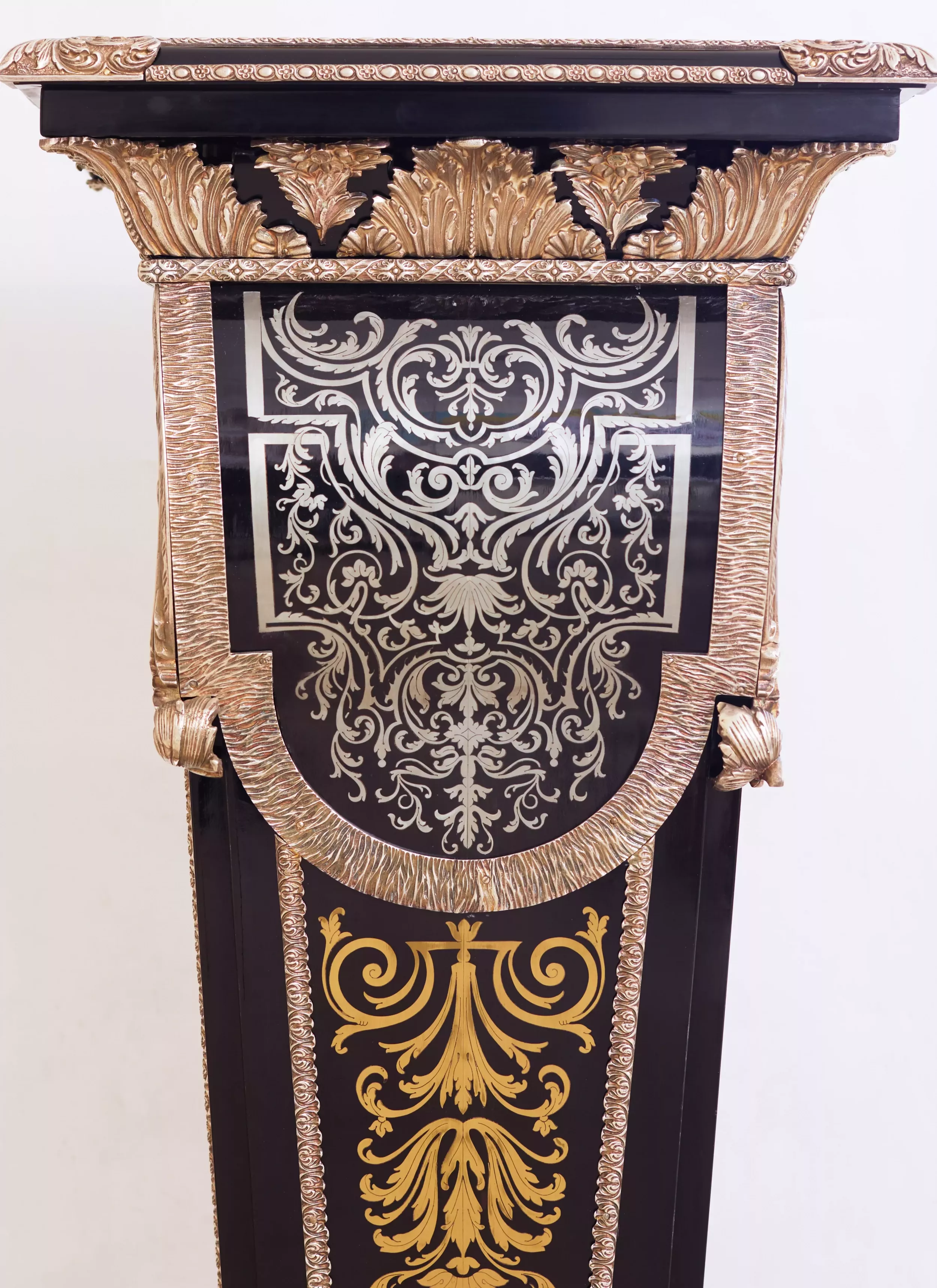 THREE BOULLE STYLE PEDESTALS WITH MARQUETRY DECORATION FRANCE, 20TH CENTURY