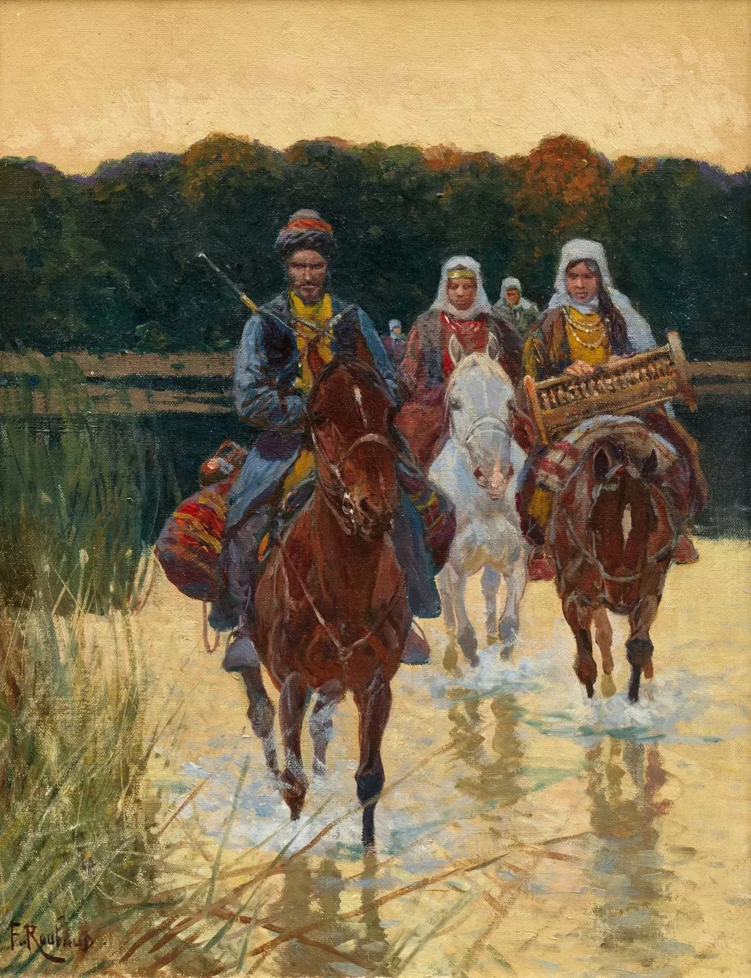 FRANZ ROUBAUD (1856-1928). CAUCASIENS TRAVERSANT UNE RIVIÈRE MUNICH, EARLY 20TH CENTURY