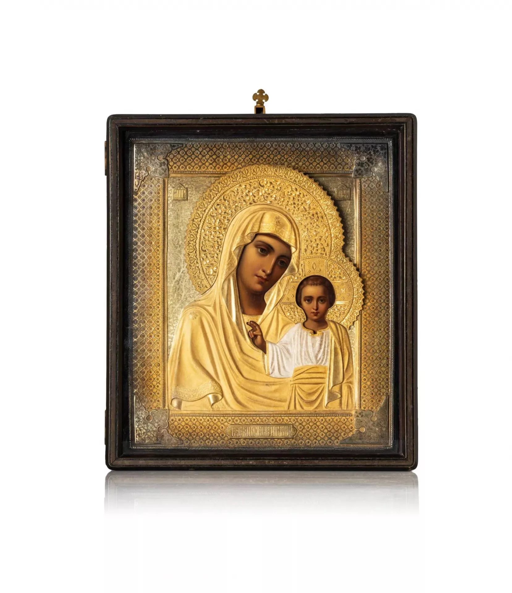KAZAN ICON OF THE MOTHER OF GOD IN A SILVER GILT OKLAD P. A. OVCHINNIKOV FACTORY, MOSCOW, RUSSIA, 1890