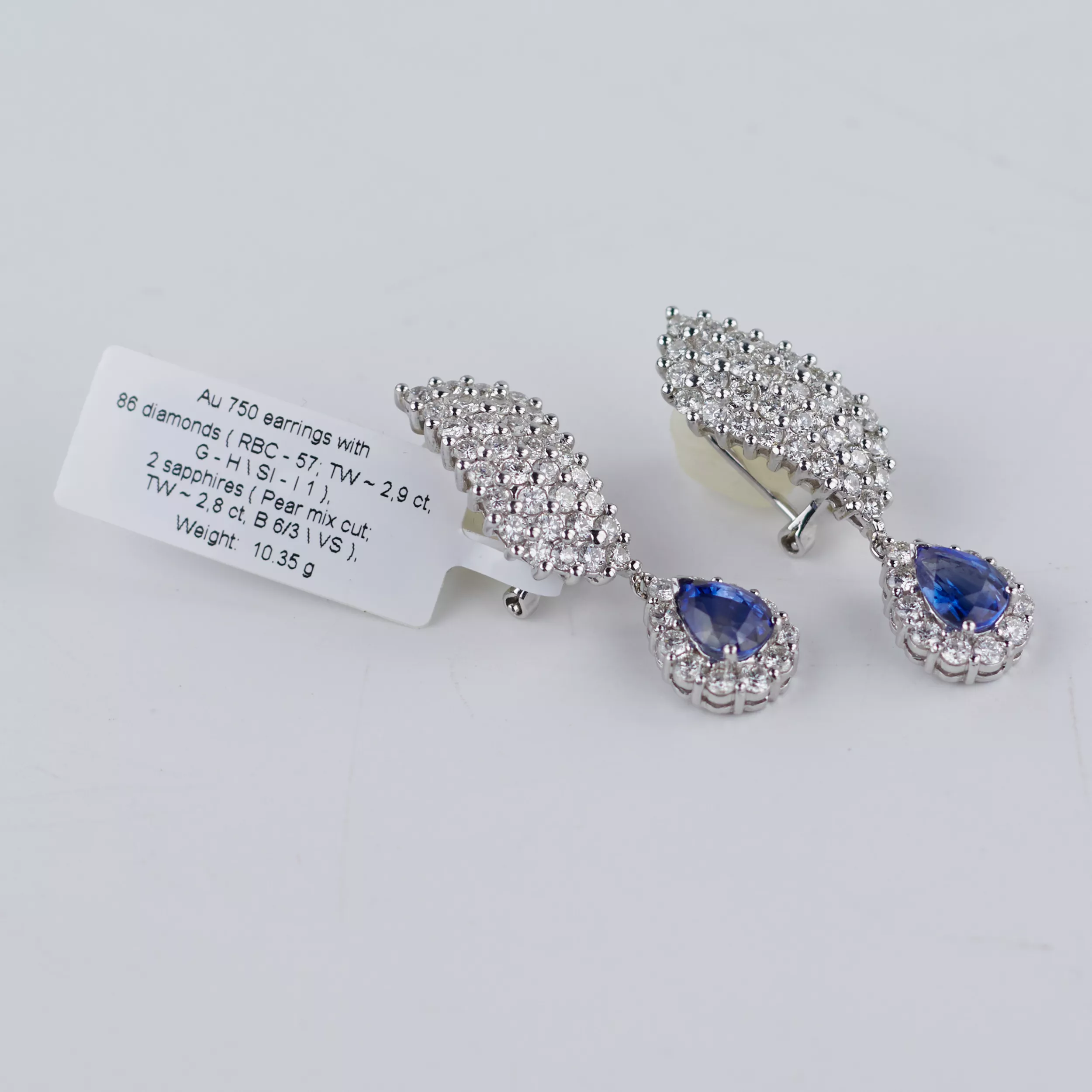 18K WHITE GOLD EARRINGS WITH SAPPHIRES AND DIAMONDS