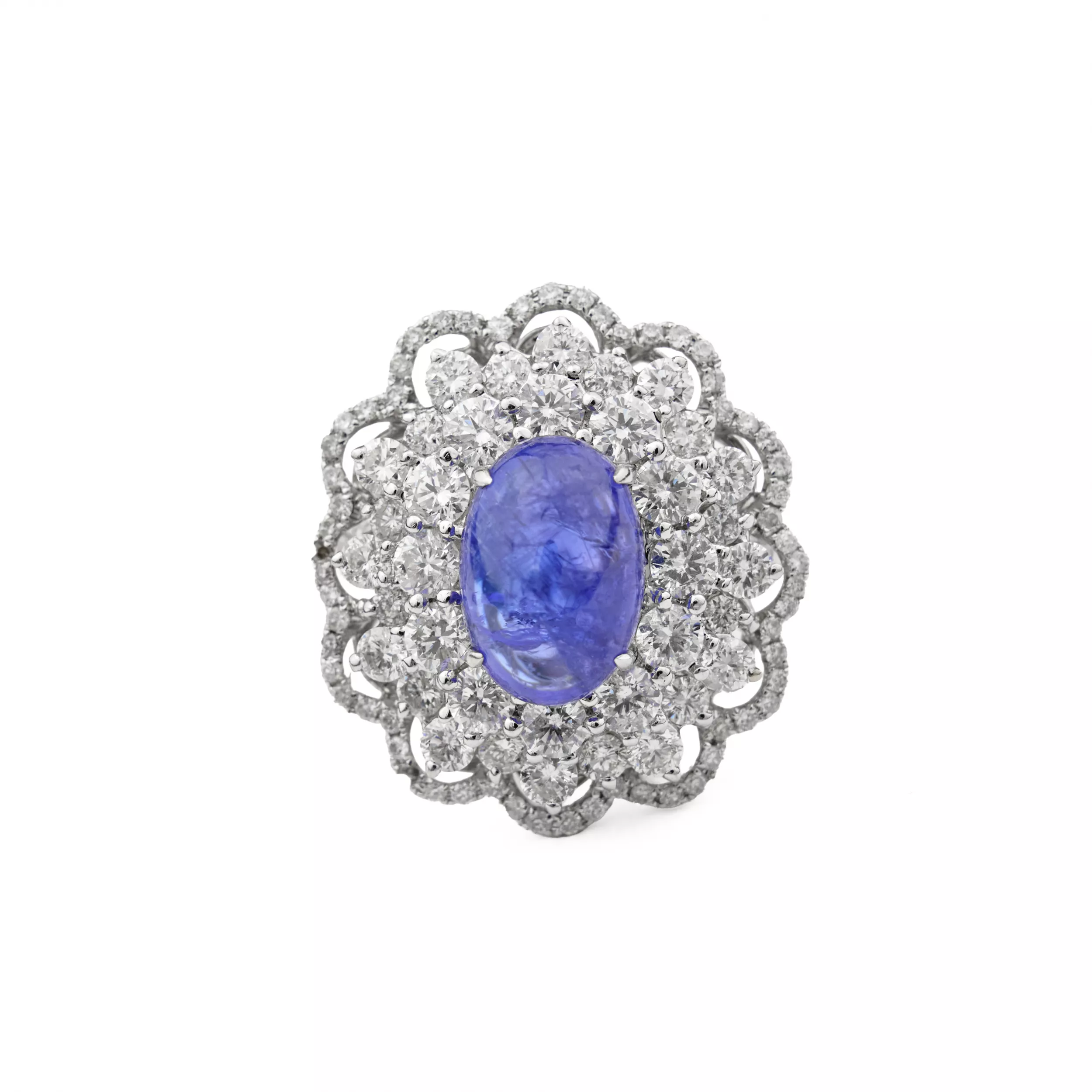 18-KARAT GOLD RING WITH SAPPHIRE AND DIAMONDS
