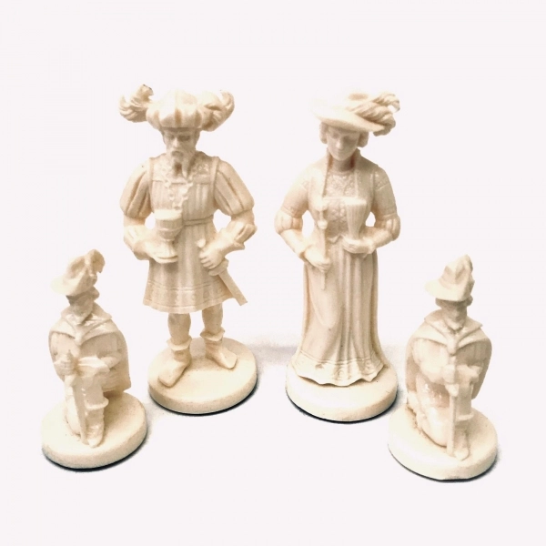 A set of chess pieces in the style of historicism. 