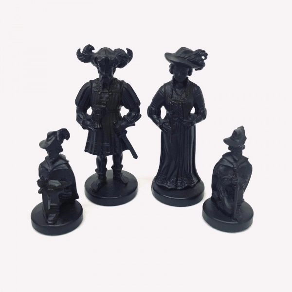 A set of chess pieces in the style of historicism. 