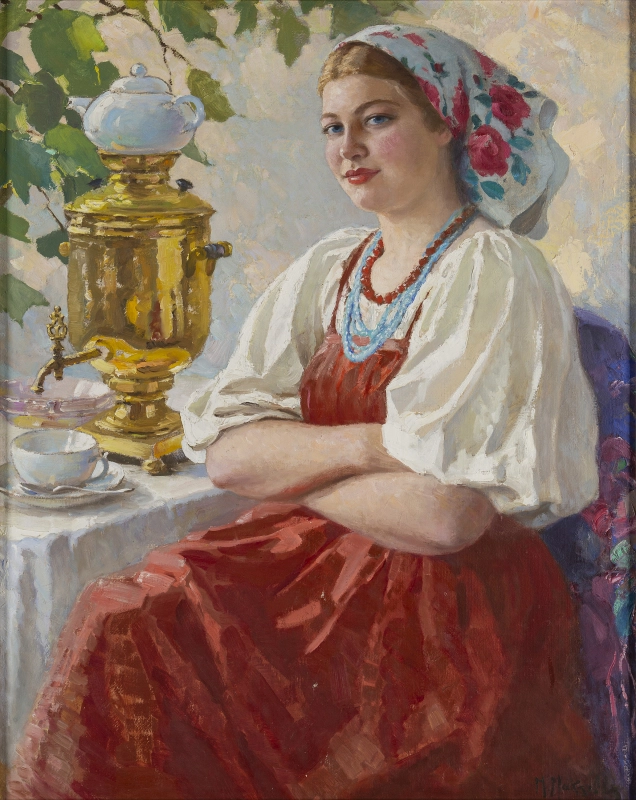 Картина Девушка с самоваром M.Maksolly