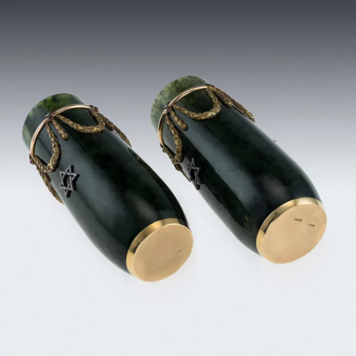 RUSSIAN STYLE 18K GOLD, NEPHRITE, DIAMONDS, RUBIES, VASES