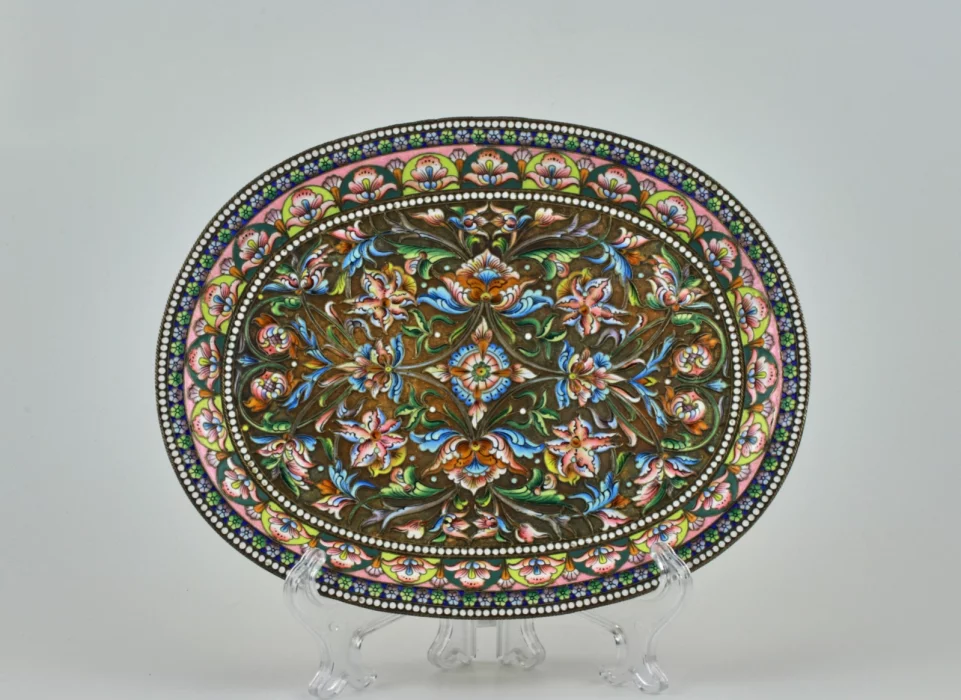 Plateau En Argent emaille Russe