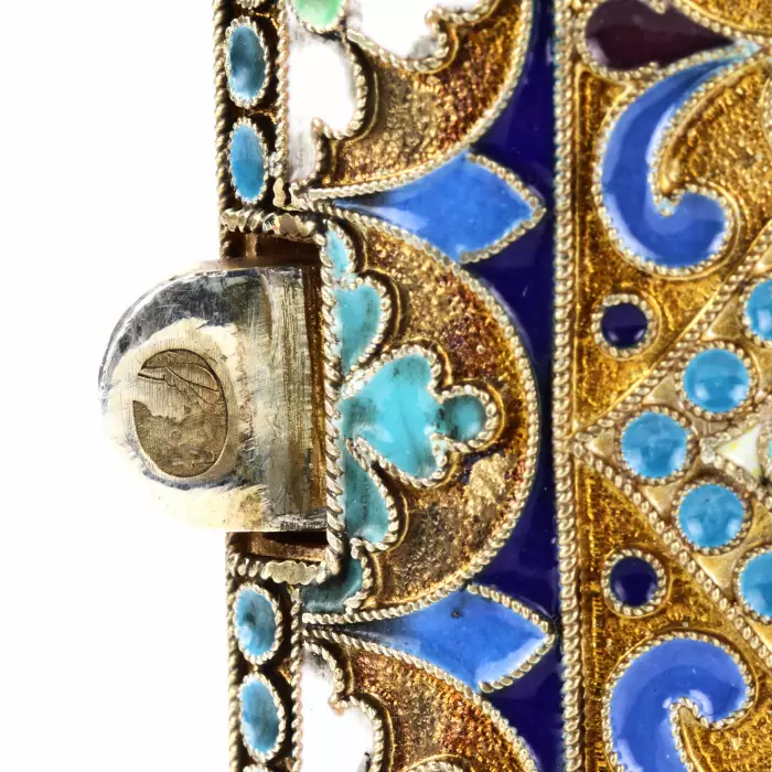 Silver cigarette case with gilding and cloisonne enamels. 