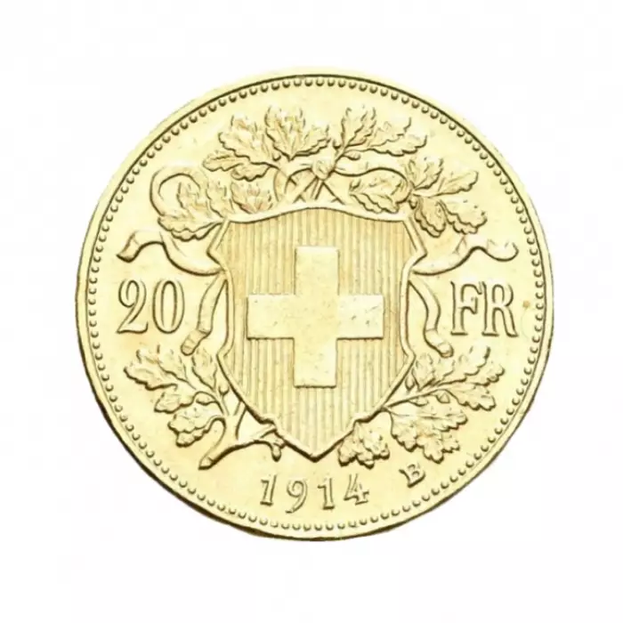 Swiss gold coin 20 francs 1914 