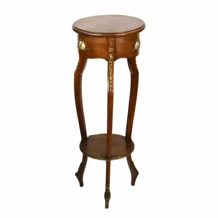 Console table with porcelain medallions and brass-bronze decor, third rococo style. 