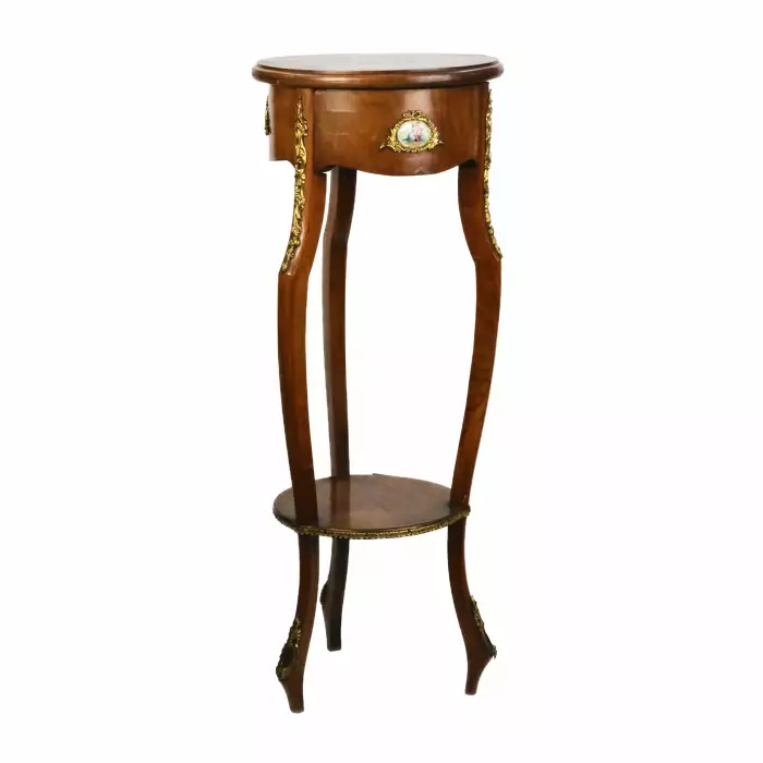 Console table with porcelain medallions and brass-bronze decor, third rococo style. 