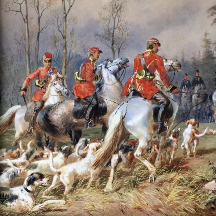 M.A. Zichy. Watercolor. Horse hunting of Alexander II near St. Petersburg. 