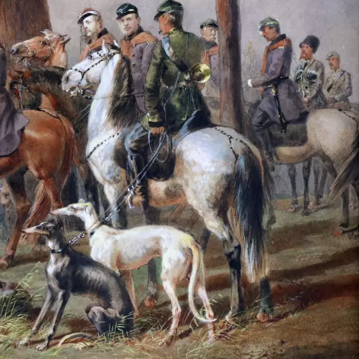 M.A. Zichy. Watercolor. Horse hunting of Alexander II near St. Petersburg. 