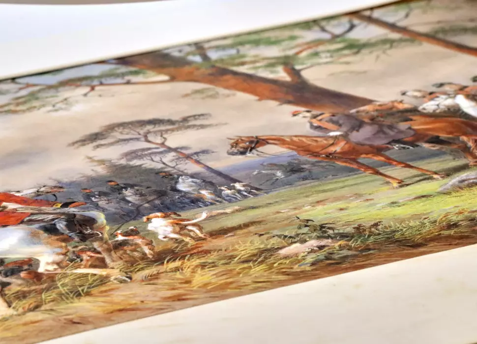 M.A. Zichy. Watercolor. Horse hunting of Alexander II near St. Petersburg. 