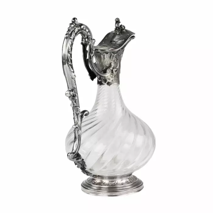 CHEVRON Frères. Verseuse en cristal français en argent. 