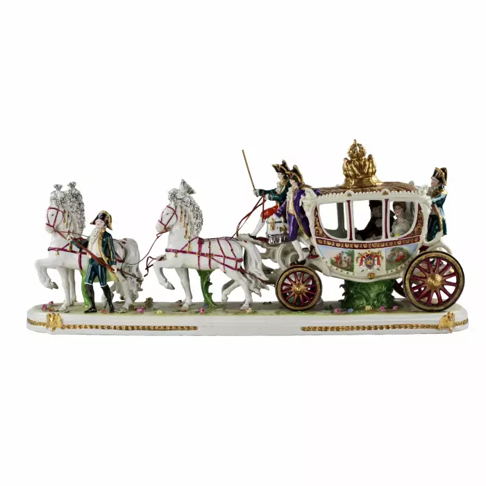 Saxon, sculptural, porcelain group Wedding carriage of Napoleon Bonaparte. 