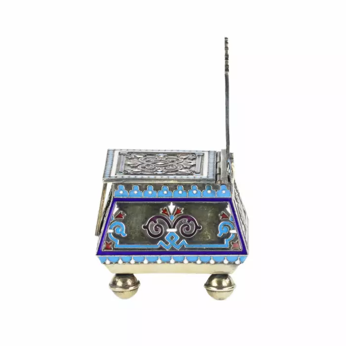 Salière de thoron en argent et emaux cloisonnes. 