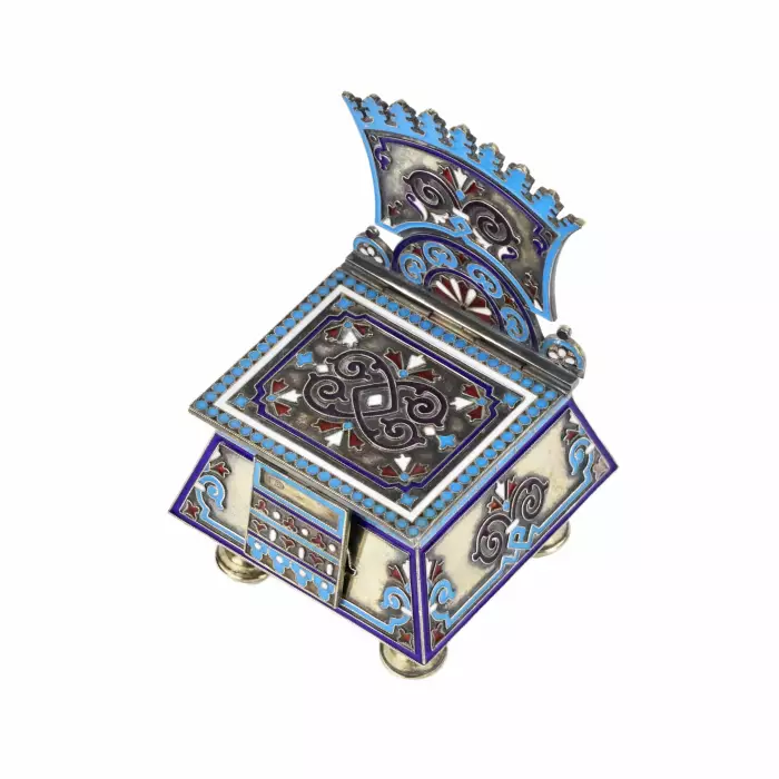 Salière de thoron en argent et emaux cloisonnes. 