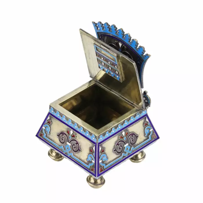 Salière de thoron en argent et emaux cloisonnes. 