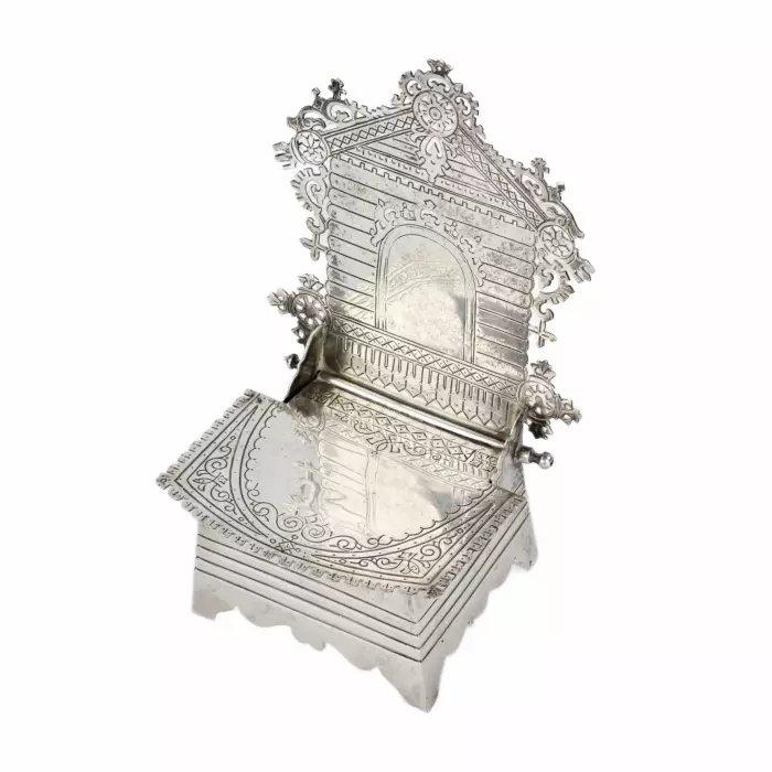 I. Ya. GRISIN. Large, Russian silver salt shaker throne, late 19th century. 