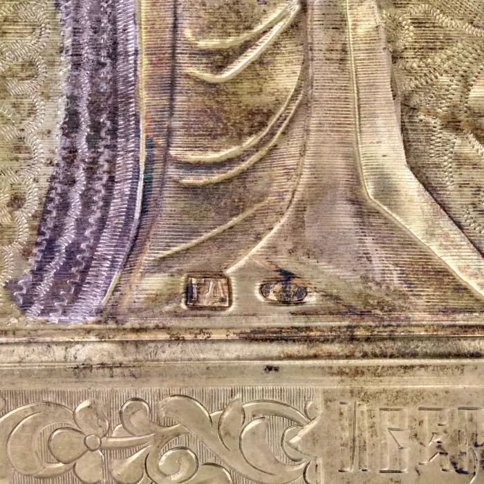 Icône de la Mère de Dieu iberique dans un cadre en argent dore avec emaux. Moscou, 1908-1917 