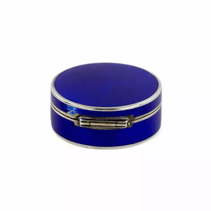 Argent, Moule française en email guilloche bleu cobalt. 