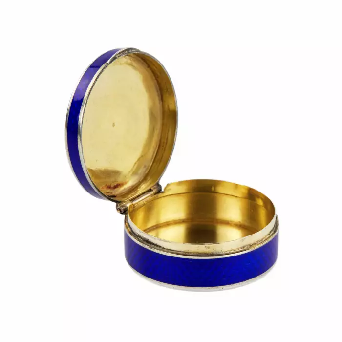 Argent, Moule française en email guilloche bleu cobalt. 