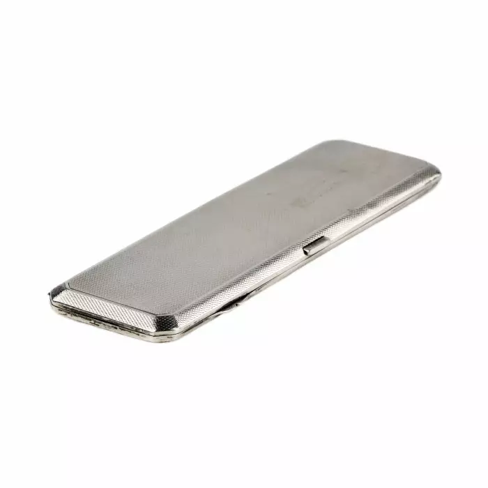 Élegant boîtier anglais en argent en argent et email guilloche, epoque Art deco. 