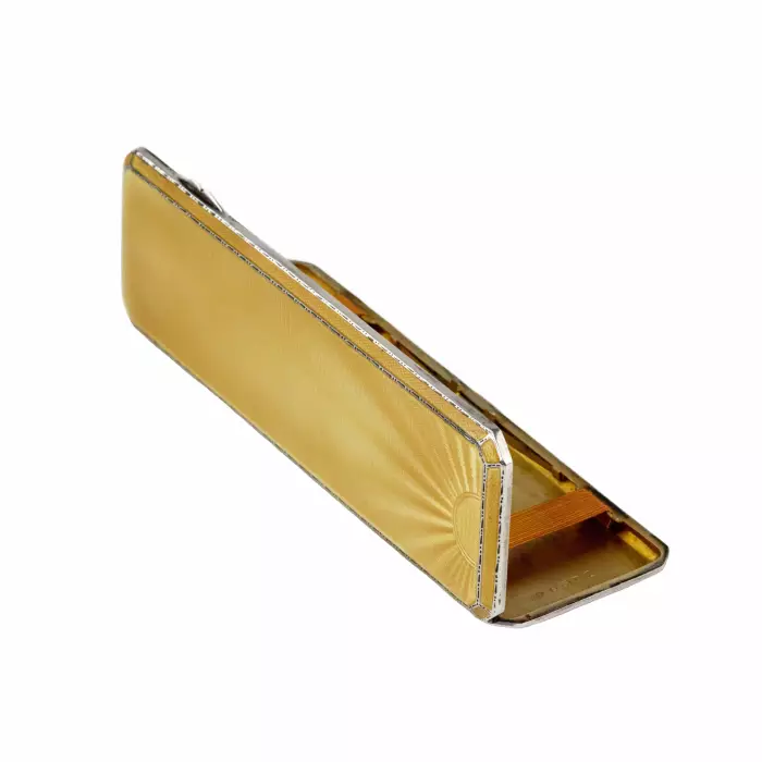 Élegant boîtier anglais en argent en argent et email guilloche, epoque Art deco. 