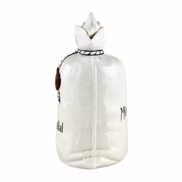 Porcelain bottle Mein flüssiges Kapital, in the shape of a canvas money bag. 