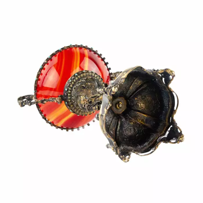 Bol en agate et argent dore, avec pierres. 19ème siècle. 