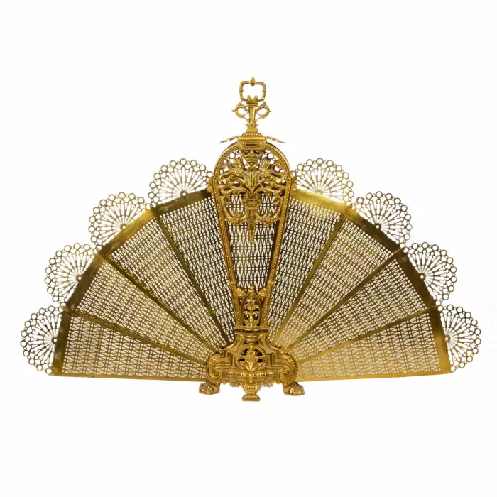 Fireplace screen in gilded bronze and brass from the 20th century. Peacock. 