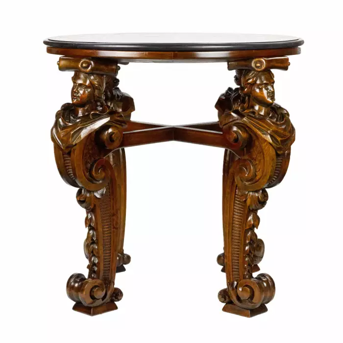 IMPRESSIVE CHESS TABLE WITH PRECIOUS ROMAN MOSAIC ON CARVED LEGS. ITALY. 19TH CENTURY
