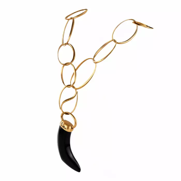 Pomellato gold necklace, Victoria Collection. Horn pendant in jet, 18k rose gold. 