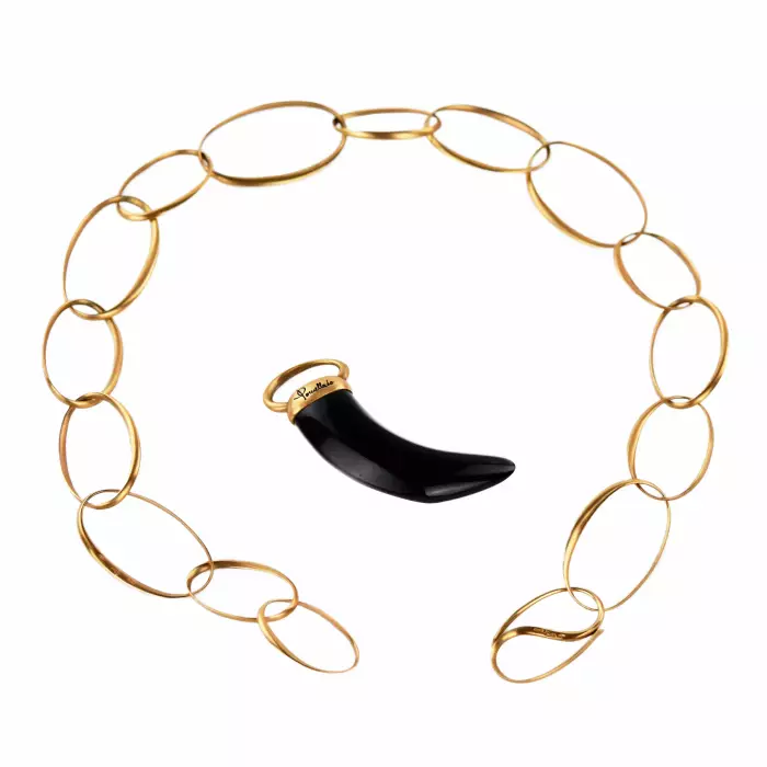 Pomellato gold necklace, Victoria Collection. Horn pendant in jet, 18k rose gold. 