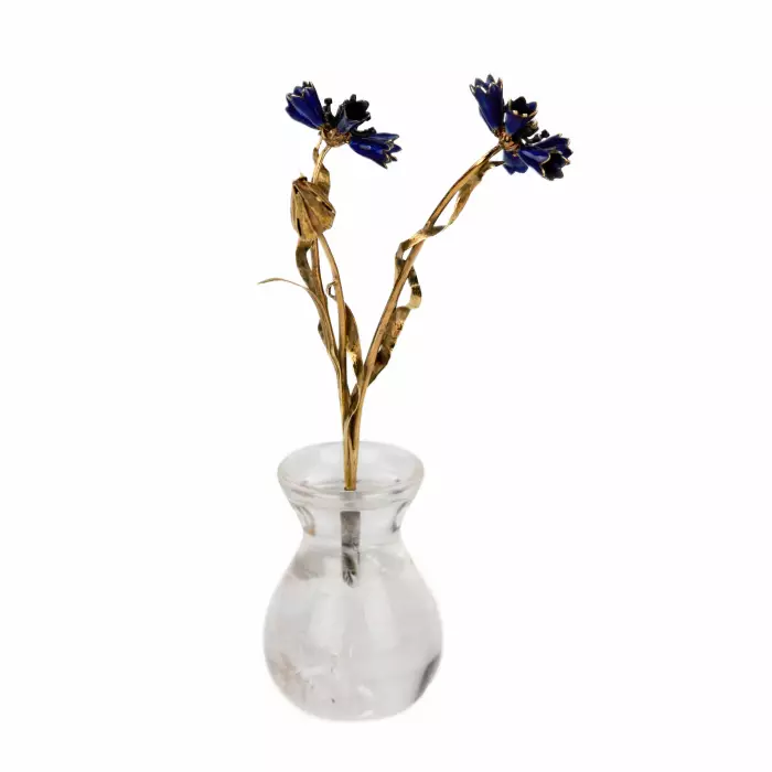 CORNFLOWER IN A VASE. JEWELLERY COMPOSITION BY THE FIRM OF C. FABERGÉ RUSSIA, SAINT PETERSBURG, EARLY 20TH CENTURY