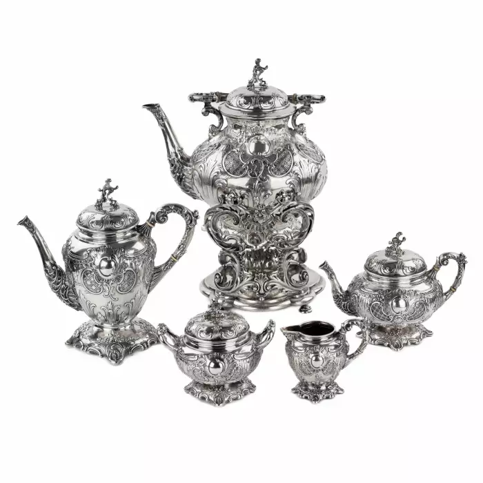 Service à the et cafe complet en argent. Pologne. 1900 