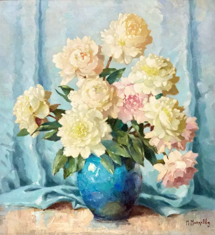 STILL LIFE WITH PEONIES. MAXIMILIAN MAKSOLLY. ESTONIA, 1930s