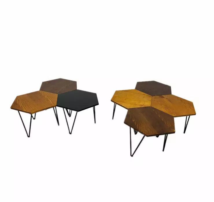 Gio Ponti for Isa Bergamo. Seven honeycomb, hexagonal, coffee tables, design 50s. 