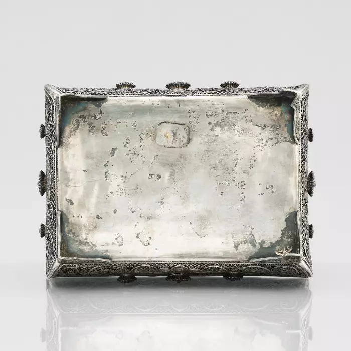 Boite en filigrane d`argent du 19ème siècle. Odessa, Empire russe, 1898-1908 