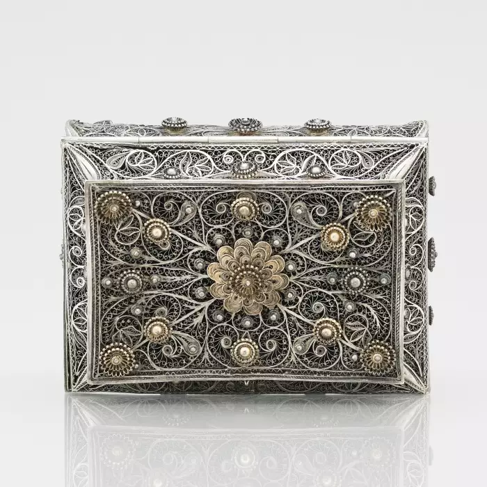 Boite en filigrane d`argent du 19ème siècle. Odessa, Empire russe, 1898-1908 