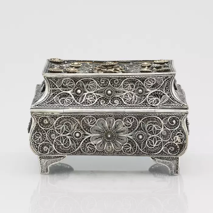 Boite en filigrane d`argent du 19ème siècle. Odessa, Empire russe, 1898-1908 