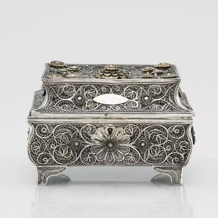 Boite en filigrane d`argent du 19ème siècle. Odessa, Empire russe, 1898-1908 