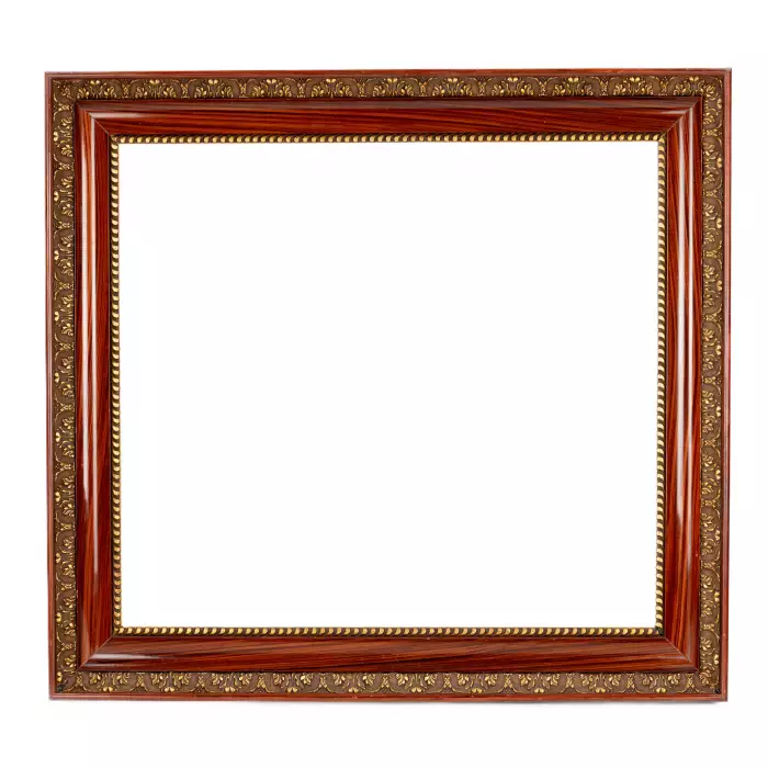 Paired frames of polished wood with bronze decoration of acanthus and cord. 20th century. 