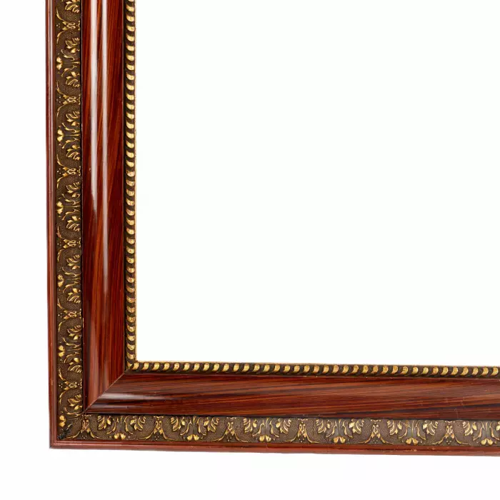 Paired frames of polished wood with bronze decoration of acanthus and cord. 20th century. 